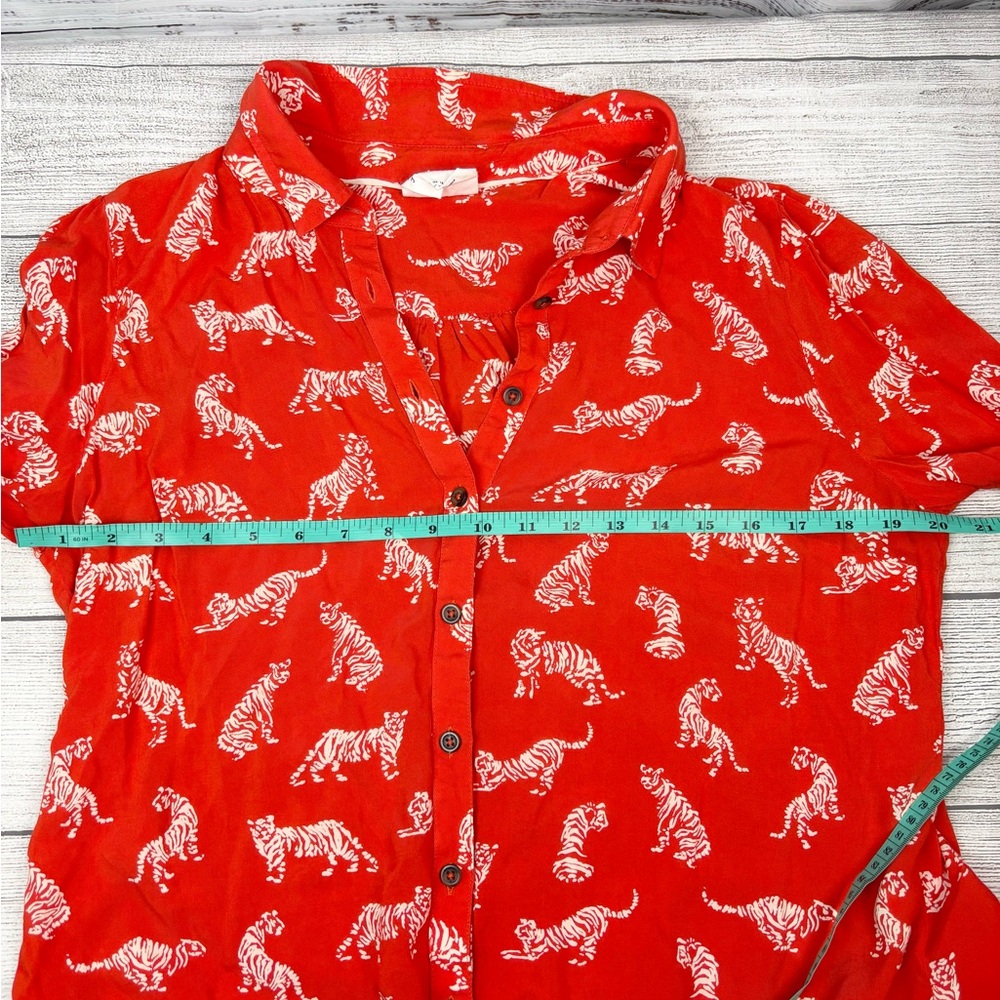 Anthropologie Margaret Jeane Ladies Orange Button Down Shirt with Tiger Design - Picture 8 of 10